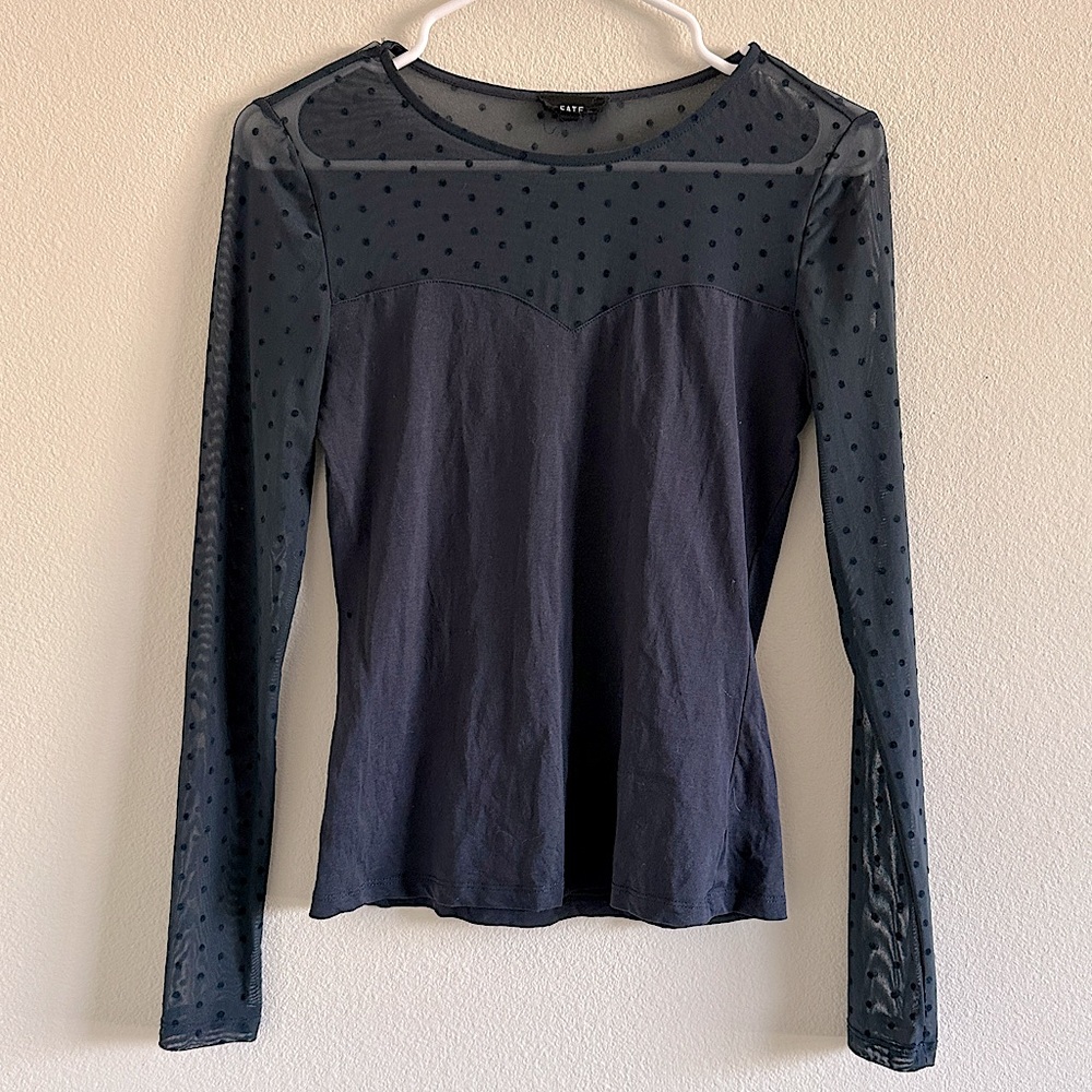 Fate Long Sleeve Top Mesh with Polka Dot Detail Fitted Sweetheart Bodice Small